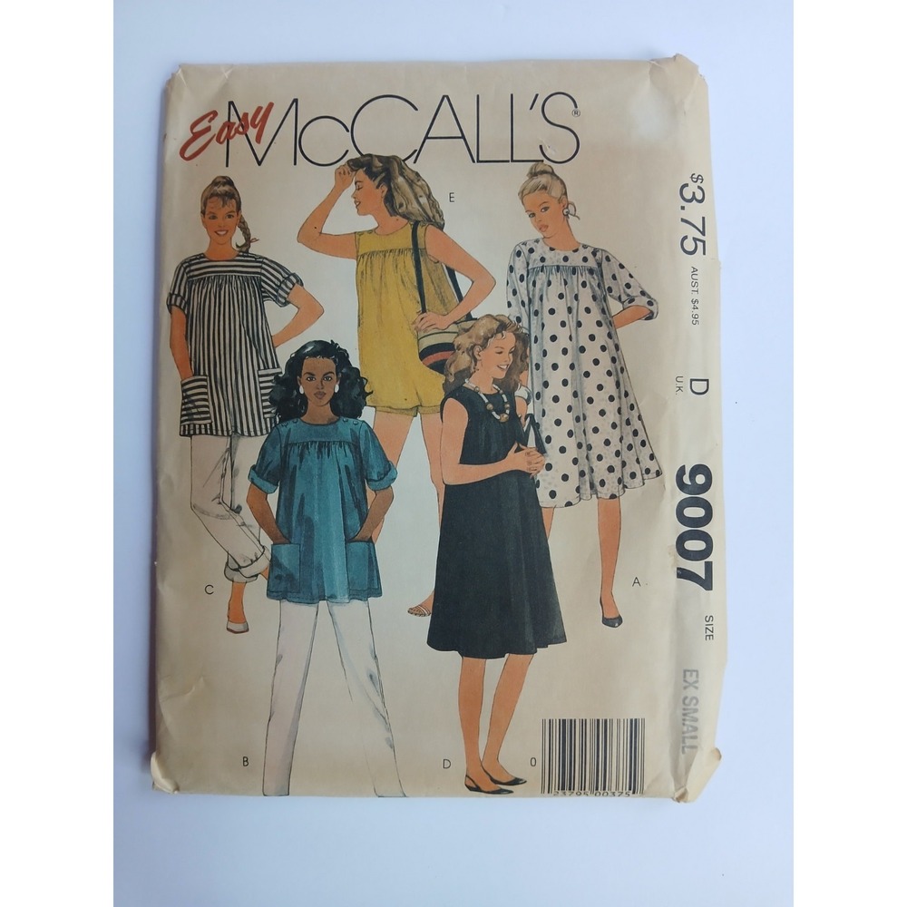 Vintage 1984 McCall's 9007 Maternity Dress Top Pants Shorts Pattern Size XS